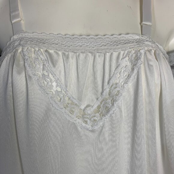 Vintage 90s Satin Lace Trim Hem Square Neck Midi Slip Lingerie Dress Nightgown - Picture 3 of 14